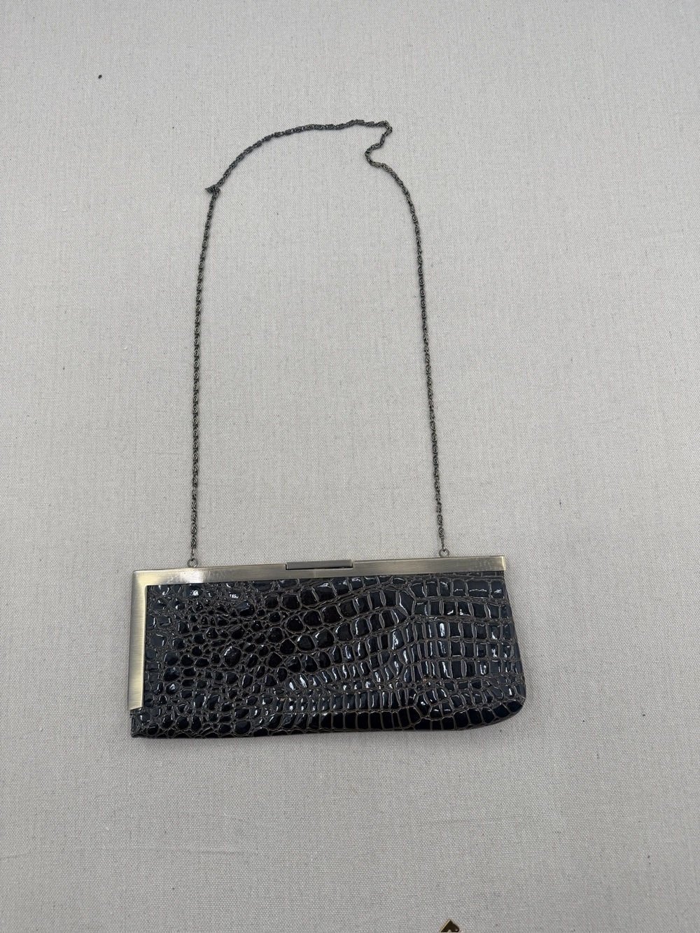 Jessica McClintock Brown Croc-Embossed Chain-Handle Evening Clutch